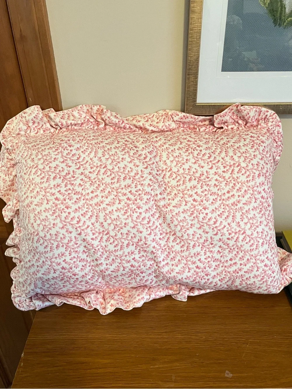 Vintage Set of 2 Pink Floral Ruffle Throw Pillows